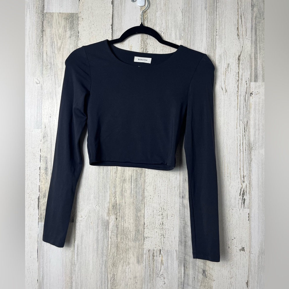 Babaton Contour Top Black Slate Scoop Crop Stretch Long Sleeve Small